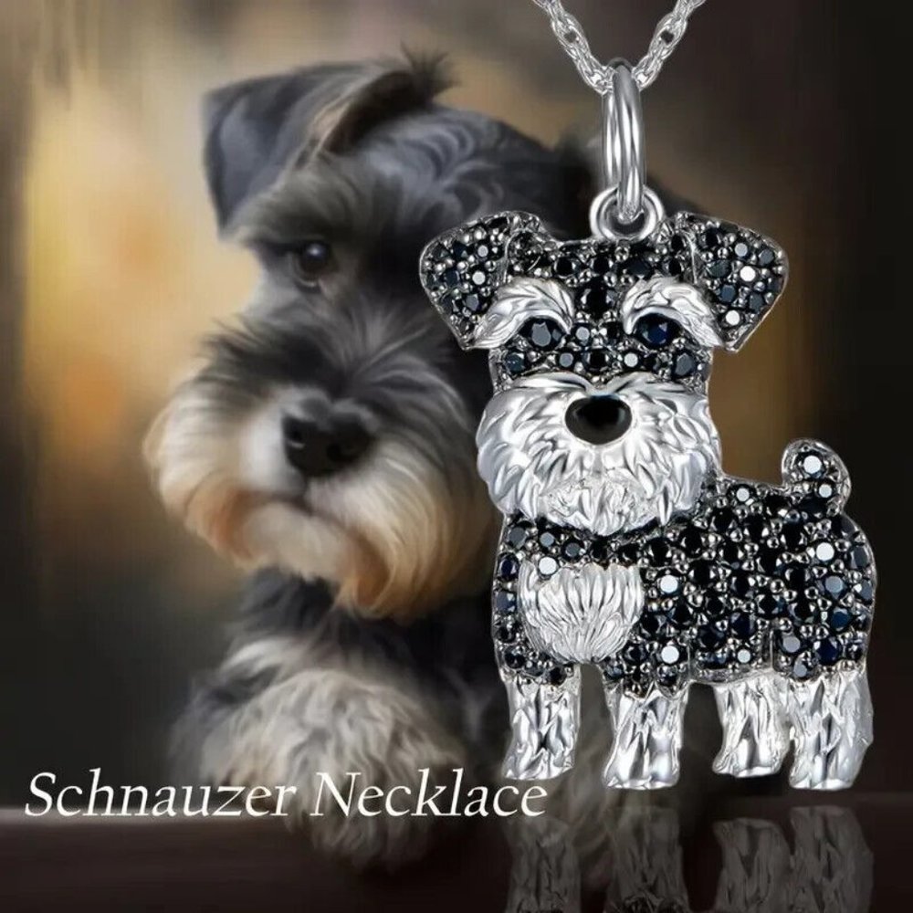 Cute Black Schnauzer Sparkling Rhinestone Pet Pendant Necklace
